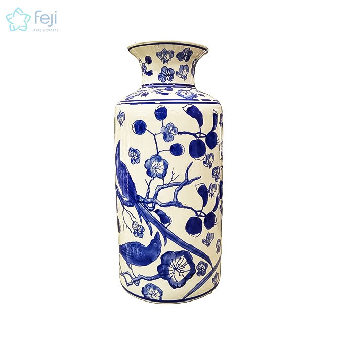 Ceramic White and Blue Floral Vase